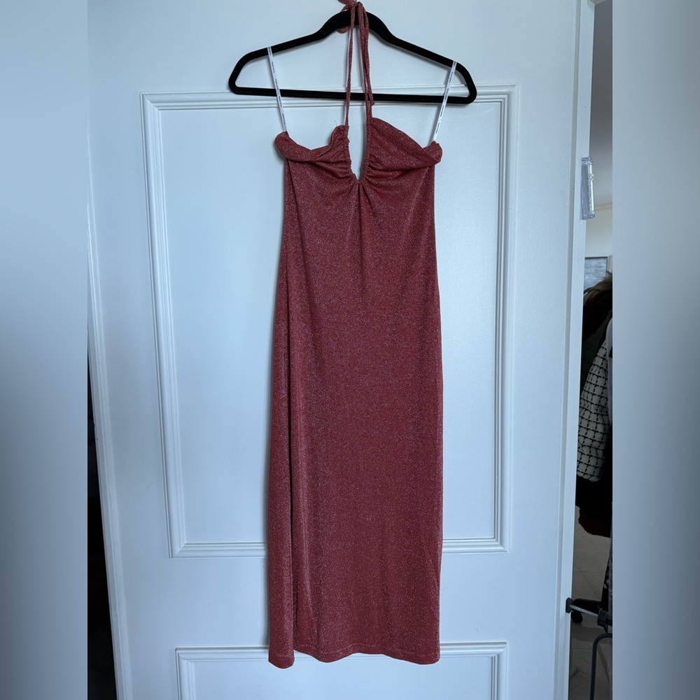 Charlie Holiday Metallic Halter Midi Dress